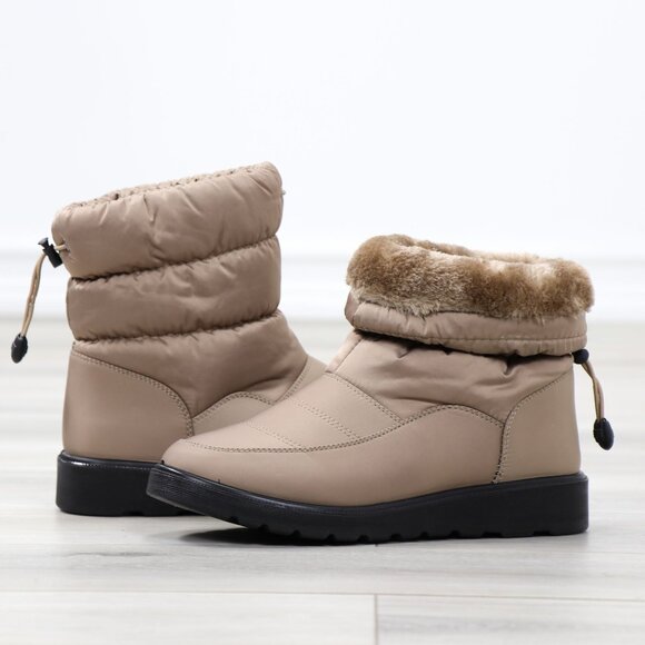 Taupe Rain Ankle Boots Weather Resistant Warm Synthetic Fluff Inside - Picture 13 of 13